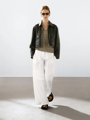 Spodnie Palazzo Z Mieszanki Bawełny - Biały - - Massimo Dutti - Kobieta