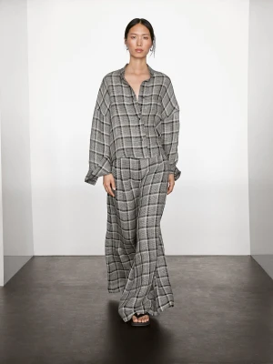 Spodnie Palazzo Ze 100% Lnu W Kratkę - Beżowy - - Massimo Dutti - Female