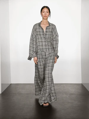 Spodnie Palazzo Ze 100% Lnu W Kratkę - Beżowy - - Massimo Dutti - Kobieta