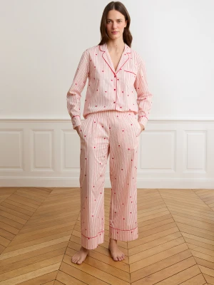 Spodnie piżamowe 7/8 w paski i serduszka z bawełną Etam