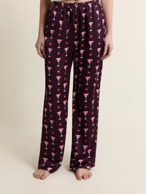 Spodnie piżamowe satynowe w koktajlowe wzory Etam