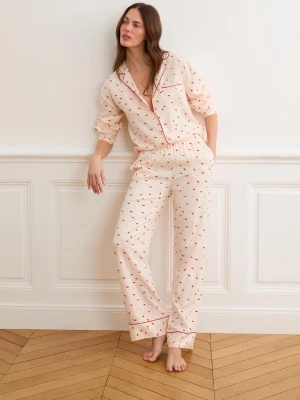 Spodnie piżamowe satynowe z motywem pocałunków Etam
