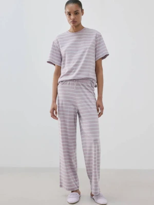 Spodnie piżamowe z bawełny w paski purpurowy - Kobieta - - MANGO