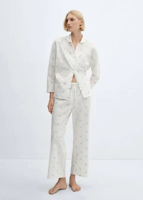 Spodnie piżamowe z bawełny z kwiatowym haftem Mango