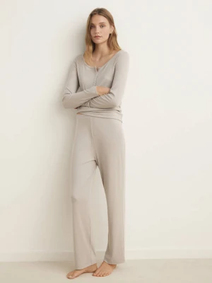 Spodnie piżamowe z prążkowanej dzianiny jasny / pastelowy szary - Kobieta - - MANGO