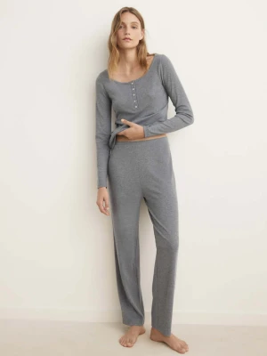 Spodnie piżamowe z prążkowanej dzianiny średni szary - Kobieta - - MANGO