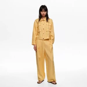 Spodnie proste zaszewki len jasnożółte BIMBA Y LOLA