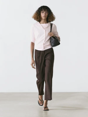 Spodnie Quick-Flare Z Lnu - Czekoladowy - - Massimo Dutti - Kobieta