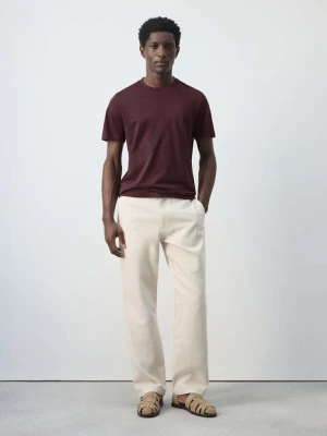 Spodnie regular fit z mieszanki bawełny i lnu kremowy / écru - Mężczyzna - - MANGO MAN