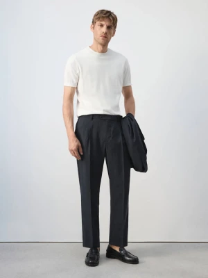 Spodnie regular fit z zaszewkami granatowy - Mężczyzna - - MANGO MAN