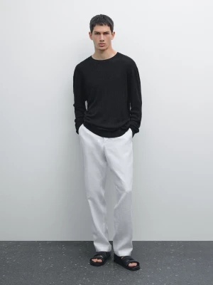 Spodnie Regular Fit Ze 100% Lnu - Biały - - Massimo Dutti - Mężczyzna