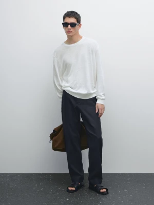 Spodnie Regular Fit Ze 100% Lnu - Granatowy - - Massimo Dutti - Mężczyzna