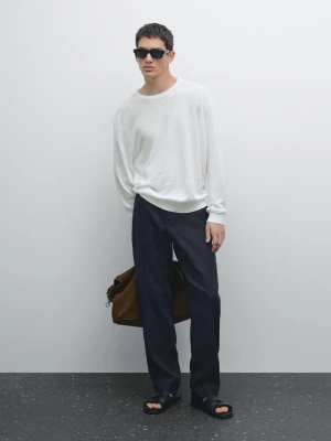 Spodnie Regular Fit Ze 100% Lnu - Granatowy - - Massimo Dutti - Mężczyzna