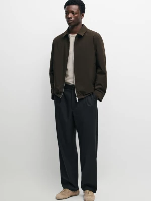 Spodnie Relax Fit Fit Z Zakładkami I 100% Wełny - Czarny - Massimo Dutti - Male