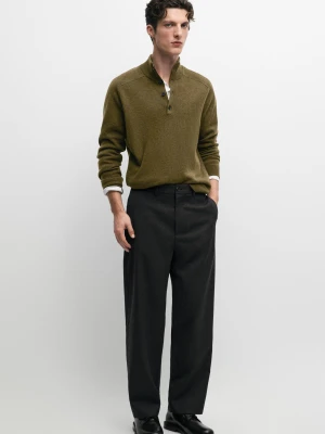 Spodnie Relax Fit W Jodełkę Ze 100% Wełny - Szary Antracytowy - Massimo Dutti - Male
