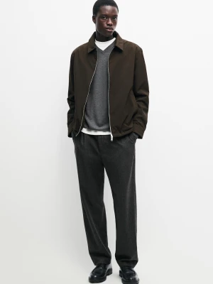 Spodnie Relax Fit W Paski Z Wełną - Szary Antracytowy - Massimo Dutti - Male