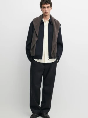 Spodnie Relax Fit W Paski Ze 100% Wełny - Granatowy - Massimo Dutti - Male