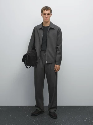 Spodnie Relax Fit W Prążki - Szary - - Massimo Dutti - Mężczyzna