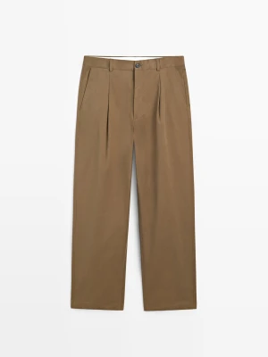 Spodnie Relax Fit Z Bawełnianej Mieszanki - Karmelowy - Massimo Dutti - Male