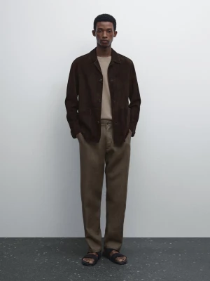 Spodnie Relax Fit Z Denimu I Lnu - Zielony - - Massimo Dutti - Mężczyzna