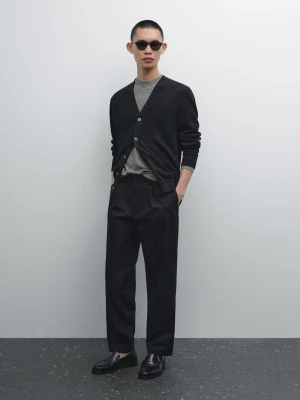 Spodnie Relax Fit Z Mieszanki Bawełny - Czarny - - Massimo Dutti - Mężczyzna