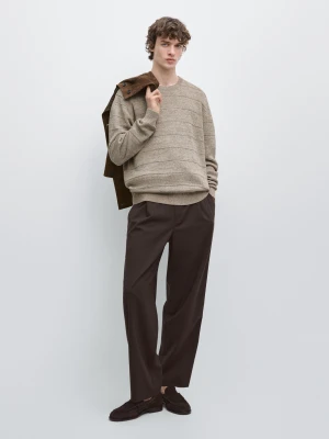 Spodnie Relax Fit Z Mieszanki Wełny - Brązowy - - Massimo Dutti - Mężczyzna