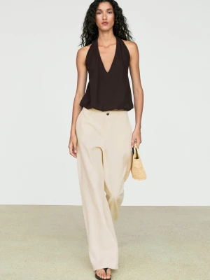 Spodnie Relax Fit Z Mieszanki Lnu - Opal Pop - Massimo Dutti - Female
