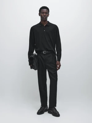 Spodnie Relax Fit Z Mieszanki Wełny Z Zakładkami - Czarny - - Massimo Dutti - Mężczyzna