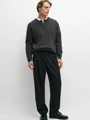 Spodnie Relax Fit Z Podwójnymi Zaszewkami - Granatowy - Massimo Dutti - Male