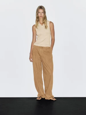Spodnie Relax Fit Z Wysokim Stanem - Opal Pop - - Massimo Dutti - Kobieta