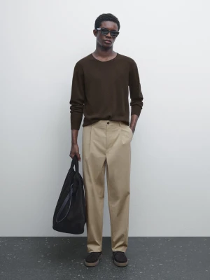 Spodnie Relax Fit Z Zakładkami - Beżowy - - Massimo Dutti - Mężczyzna