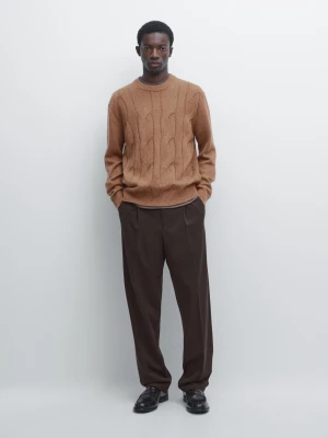 Spodnie Relax Fit Z Zakładkami - Brązowy - - Massimo Dutti - Mężczyzna