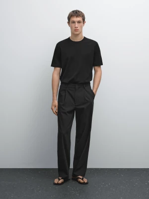 Spodnie Relax Fit Z Zakładkami - Czarny - - Massimo Dutti - Mężczyzna