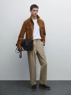 Spodnie Relax Fit Z Zakładkami - Piaskowy - - Massimo Dutti - Mężczyzna