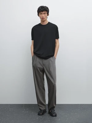 Spodnie Relax Fit Z Zakładkami - Szary - - Massimo Dutti - Male