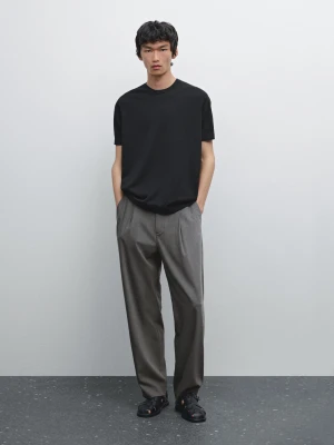 Spodnie Relax Fit Z Zakładkami - Szary - - Massimo Dutti - Mężczyzna