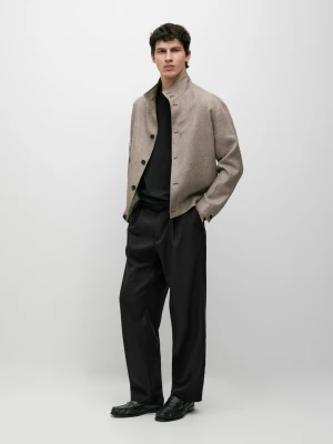 Zdjęcie produktu Spodnie Relax Fit Z Zakładkami Z Chłodnej Wełny - Czarny - - Massimo Dutti - Mężczyzna