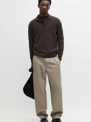 Spodnie Relax Fit Z Zakładkami, Zamsz - Szarobrązowy - Massimo Dutti - Male