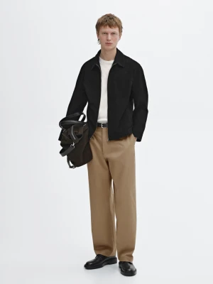 Spodnie Relax Fit Ze 100% Bawełnianego Diagonalu - Beżowy - - Massimo Dutti - Mężczyzna