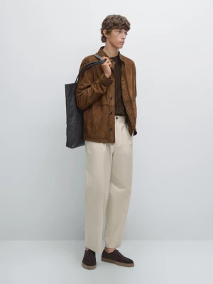 Spodnie Relax Fit Ze 100% Bawełny - Surowy - - Massimo Dutti - Mężczyzna