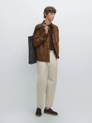 Spodnie Relax Fit Ze 100% Bawełny - Surowy - - Massimo Dutti - Mężczyzna