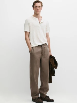 Spodnie Relax Fit Ze 100% Lnu - Norkowy - Massimo Dutti - Male