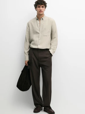 Spodnie Relax Fit Ze 100% Wełny - Brązowy - Massimo Dutti - Male