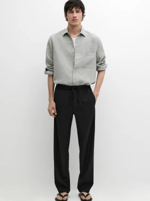 Spodnie Relax Fit Ze 100% Wełny - Czarny - - Massimo Dutti - Mężczyzna