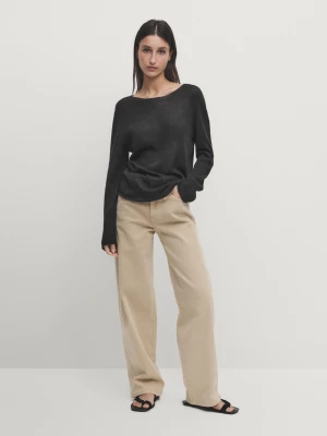 Spodnie Relax-Fit Ze Średnim Stanem W Jeansowym Stylu - Beżowy - - Massimo Dutti - Kobieta
