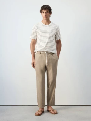 Spodnie relaxed fit z mieszanki bawełny i lnu beżowy - Mężczyzna - - MANGO MAN