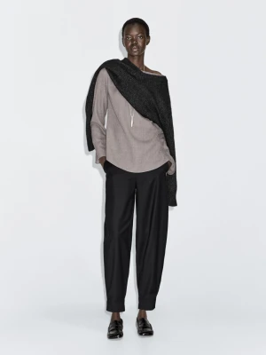 Spodnie Sarouel Z Mieszanki Wełny Ze Sprzączką - Czarny - - Massimo Dutti - Female