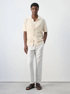 Spodnie slim fit cropped z lnu i bawełny złamana biel - Mężczyzna - - MANGO MAN