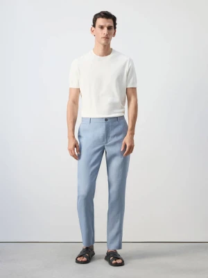 Spodnie slim fit z 100% lnu błękitny - Mężczyzna - - MANGO MAN