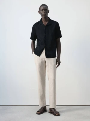 Spodnie slim fit z 100% lnu kremowy / écru - Mężczyzna - - MANGO MAN